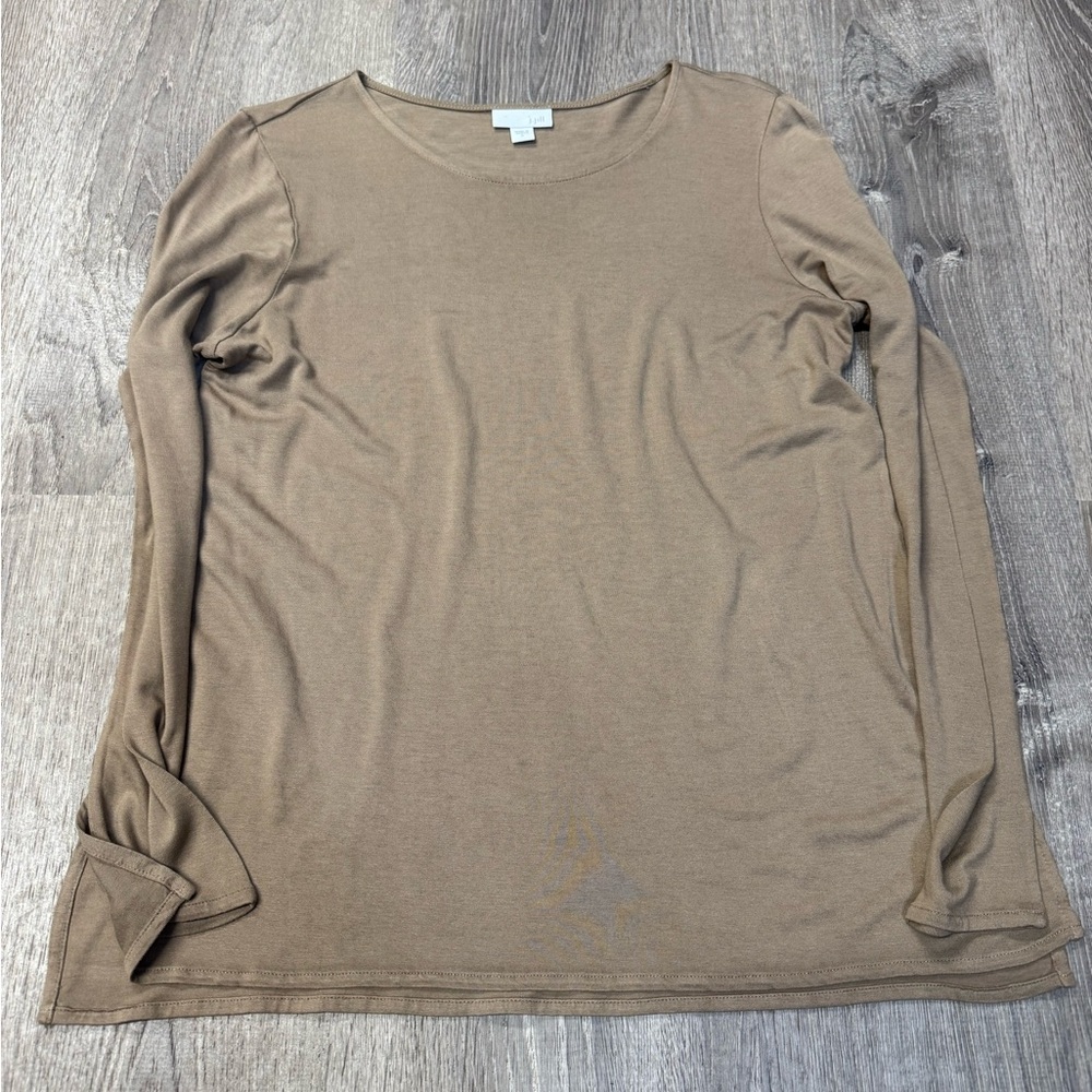 J. Jill PrimaKnit crewneck long-sleeve tee tan Women’s Shirt Small Top